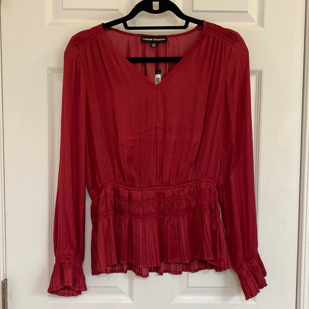 NWT Catherine Malandrino Red V-neck Blouse